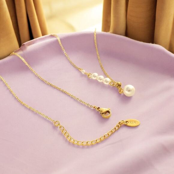 NEW 18K yellow gold plated baroque pearl pendant necklace jewelry B27A - Picture 5 of 5